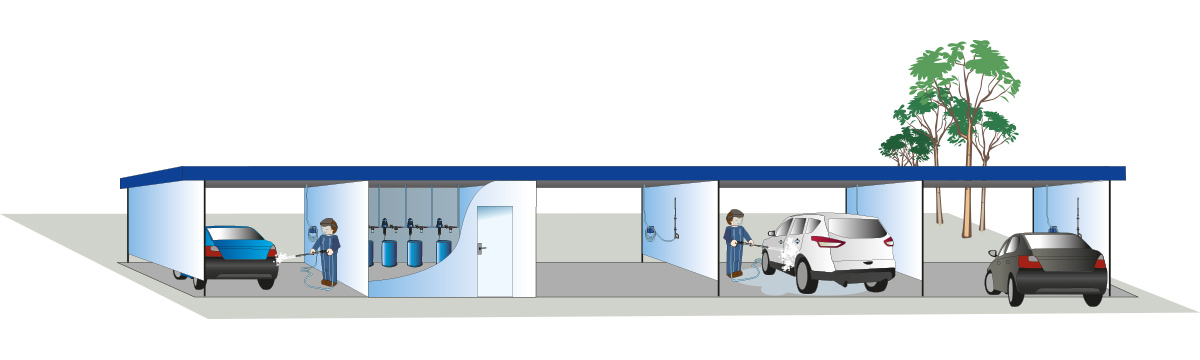 Illustration des pompes doseuses d'une station de lavage en libre-service